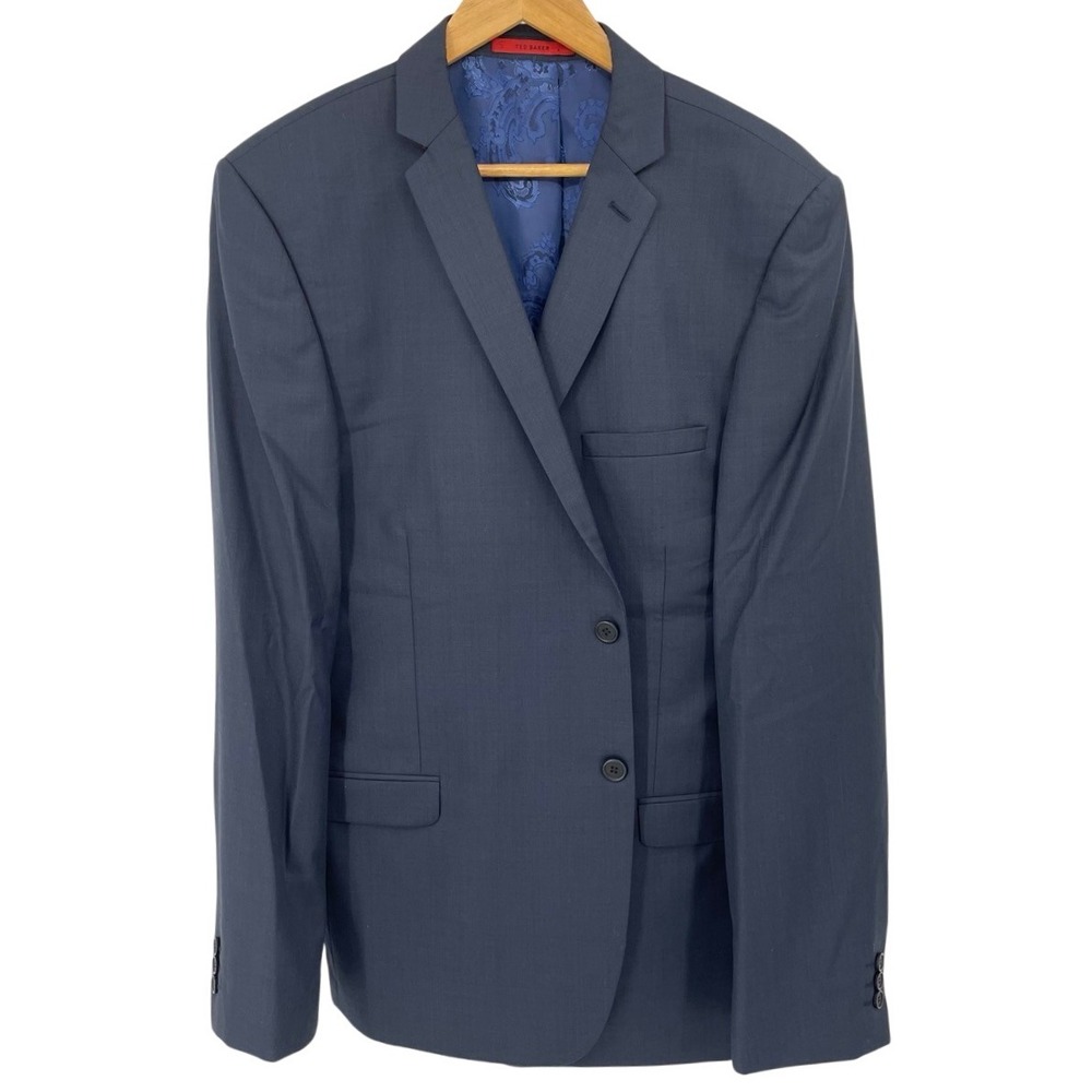 Ted Baker Endurance London Mens 46L Wool Blend Blue Blazer Jacket Sport Coat‎
